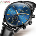 Top Brand Luxury OLEVS 2860 Fashion Men's Sport Watch Water Resistant Feature Multi Time Zone Watch leather Quartz Clock